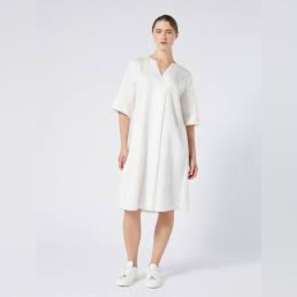 NWT women’s MARINA RINALDI SPORT ivory linen blend flare midi dress size 14 - Picture 1 of 9